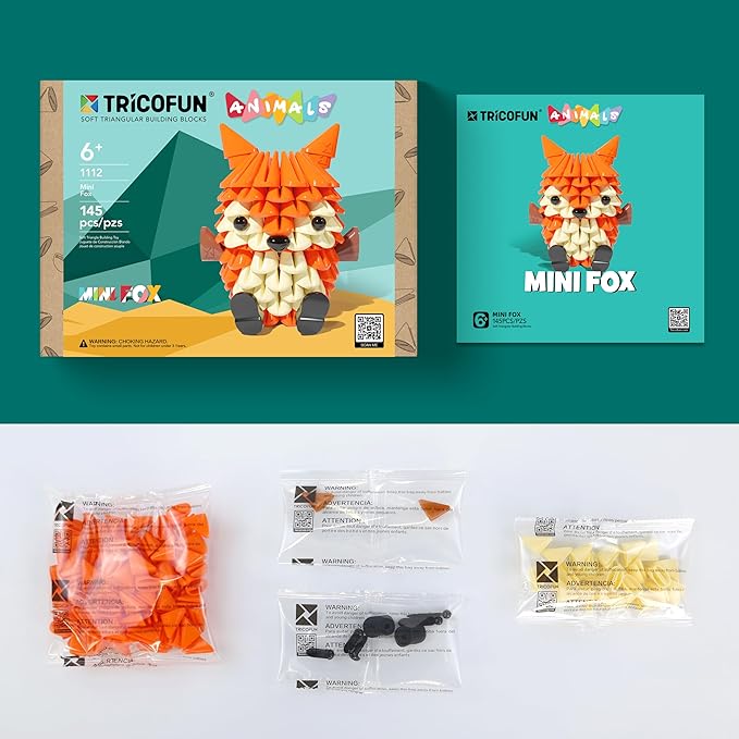Tricofun® Animals 3D Soft Building Blocks - Cute Animal Kit, Pressure-Relief, STEM Educational Toys, Enhance Hands-On Skills Interlocking Building Blocks (1112-Mini Fox)