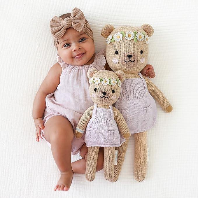 cuddle + kind Olivia The Honey Bear Little 13" Hand-Knit Doll – 1 Doll = 10 Meals, Fair Trade, Heirloom Quality, Handcrafted in Peru, 100% Cotton Yarn