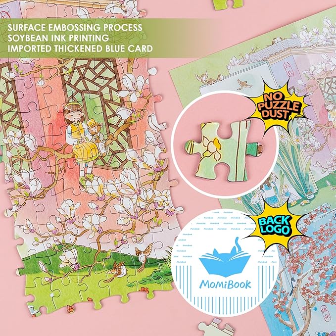 MOMIBOOK 1000 Piece Puzzle for Adults Jigsaw Puzzles of Flower Calendar, Photosensitive Discoloration Painting Image Four Seasons Challenging Impossible Puzzle Unique Party Christmas Birthday Gifts