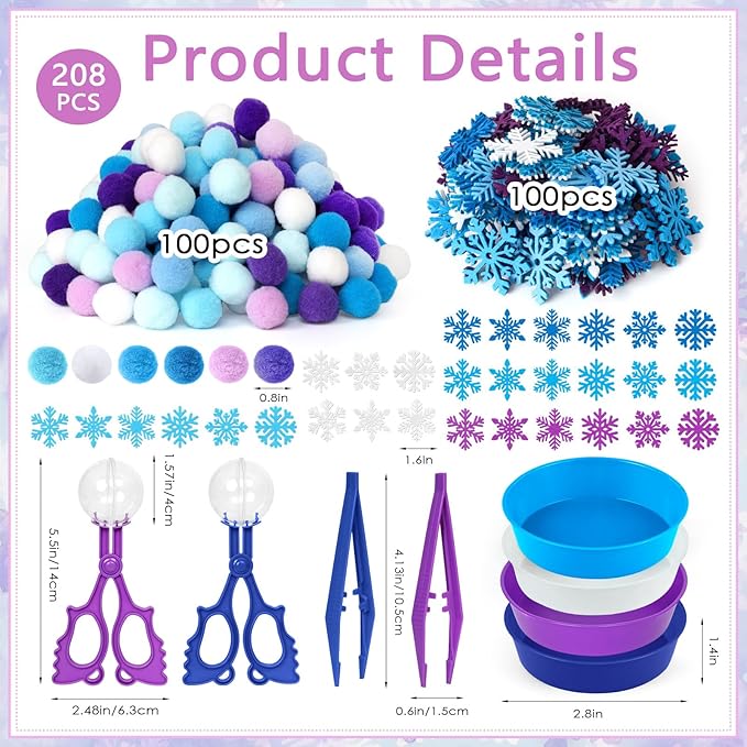 209 Pcs Winter Sensory Bin Items Winter Snowflake Counting Sorting Sensory Bin Filler Fine Motor Toys Frozen Snowflake Counts Winter Xmas Counting Toys for Preschool Education Activities
