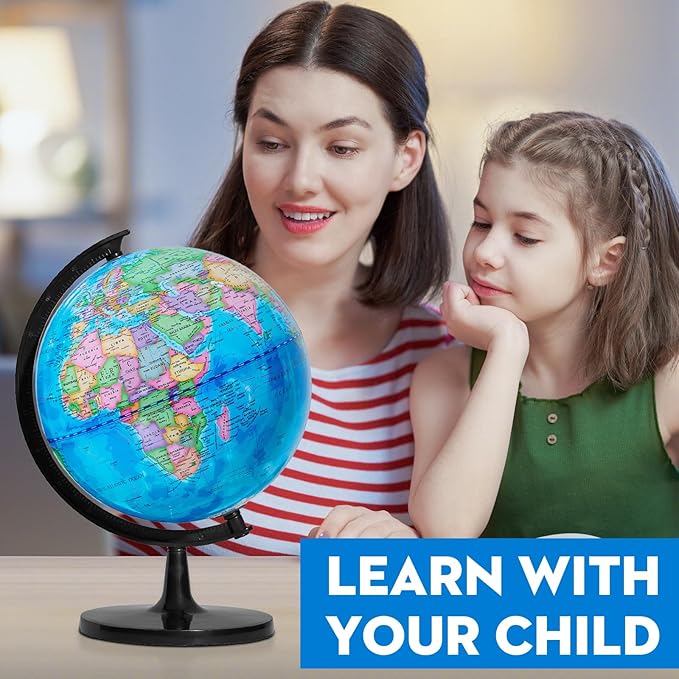 GOCHANGE Globe for Kids Learning, 10" Geography Educational Globe with Thickened Stand - More Stable for Children & Teachers, 360° Spinning Educational Tools & Desk Decorations & Gifts