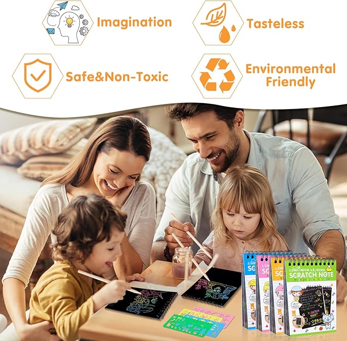 24 Pack Scratch Arts and Crafts Notebooks, Rainbow Art Scratch Note, Stuffers Essentials Gifts for Kids Ages 4-8 Birthday Party Favors Classroom Prizes