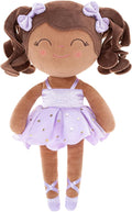 Gloveleya Baby Dolls Soft Snuggly Curly Hair Ballerina Doll First Baby Girl Gifts Plush Tanned Ballet Doll with Lace Mesh Dress Purple 14inches Ballerina Series