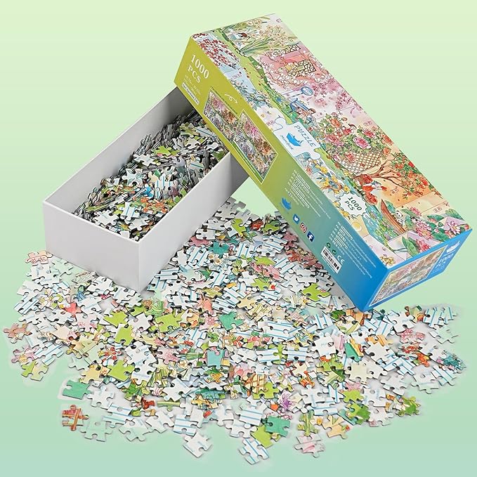 MOMIBOOK 1000 Piece Puzzle for Adults Jigsaw Puzzles of Flower Calendar, Photosensitive Discoloration Painting Image Four Seasons Challenging Impossible Puzzle Unique Party Christmas Birthday Gifts