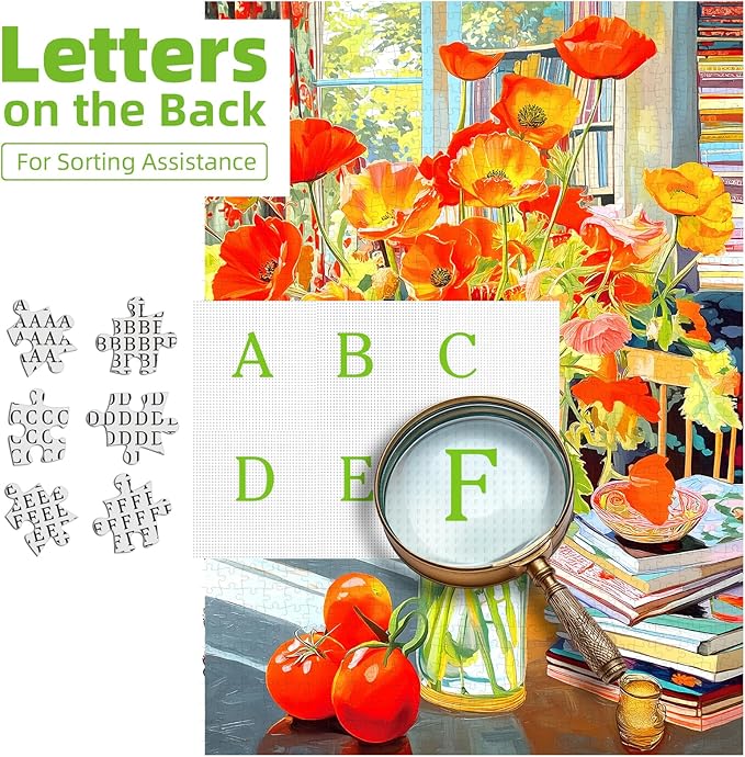 500 Piece Jigsaw Puzzle for Adults Orange Floral Art Premium 15"x23" Beautiful Flowers Large Piece Puzzle with Books Tomatoes Still Life Challenging Gift for Women, Men, Puzzle Lovers