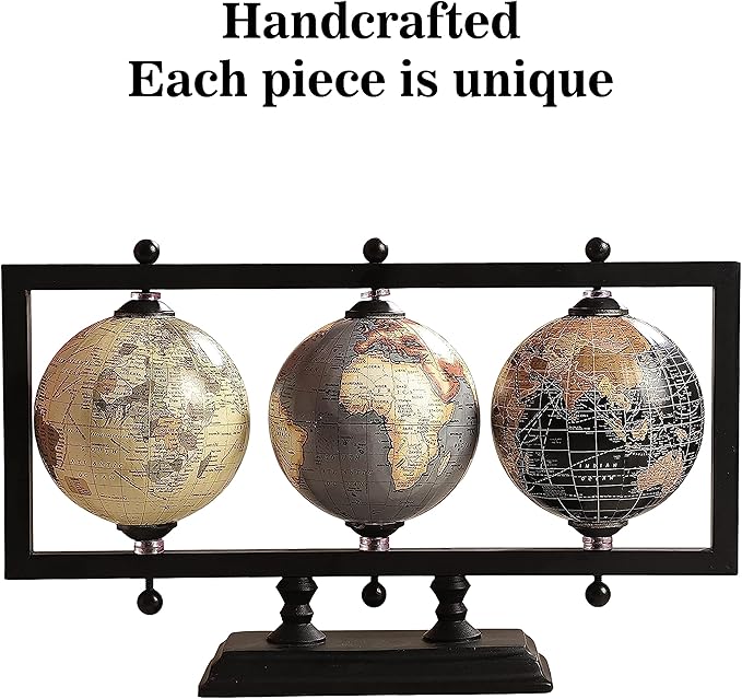 Rely+ Set of 3 4'' Earth Globe for Desk Elegant Office Decor World Globe Sturdy Metal Stand (NOT PLASTIC!) - Rotating Desktop Globes For Geographic Home Table Gift for Adult Decorative Book Shelf