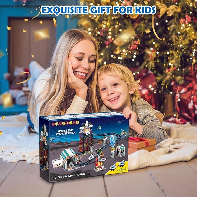 HOGOKIDS Space Roller Coaster Building Toy - 926PCS Coaster Building Set Features Lift Platform, Satellites, Rocket Buildable Space Rollercoaster Adventure Park for Adults Kids Girl Boy Ages 8+