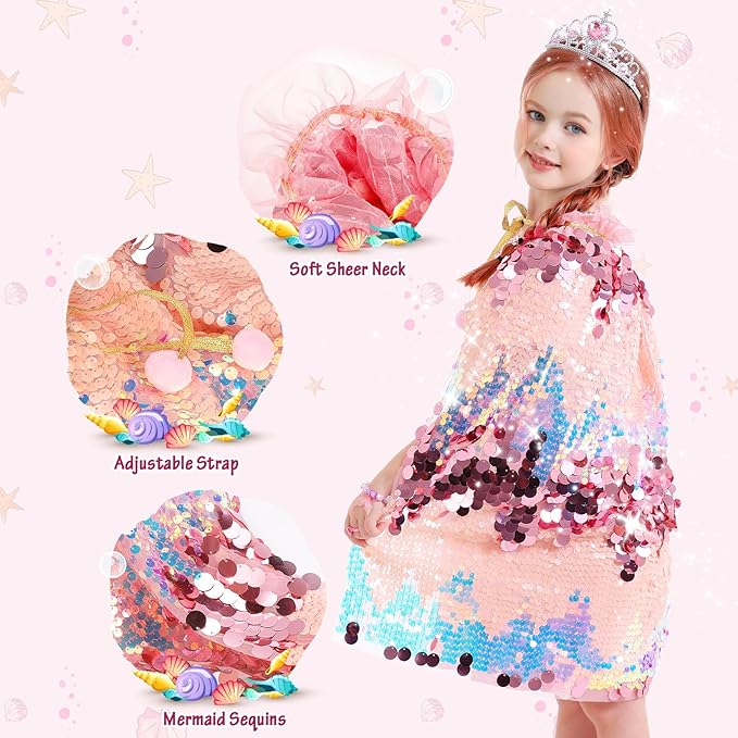 Princess Dress Up Toys Mermaid Dress Up Cape Kit 9 Pcs Gift Set for Little Girls 3-8 Years Old