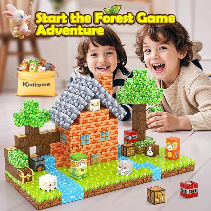 100PCS Magnetic Blocks - Build Mine Magnet World Forest Set, STEM Building Toys for Kids Ages 4-8, Classroom Must Haves Construction Toys, Sensory Toddler Toys Gift for 3+ Year Old Boys & Girls