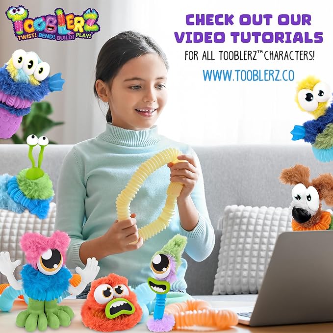 WeVeel TOOBLERZ Cute Critters Large Set – 26-Piece Mix-and-Match Craft Kit for Kids – Includes Fuzzy Chenille Sticks, Fidget Tubes & Character Accessories – Creative Toy for Ages 6+
