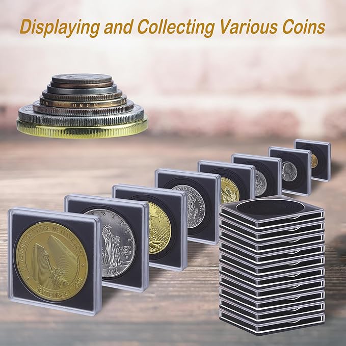 20 Pcs Clear Coin Collection Holders with Sponges 43mm Coin Capsules Morgan Silver Dollar Coin Snap Holder Protectors for Collectors (8 Adjustable Diameters: 19/21.5/24.5/27/31/33/38/40mm) (20)