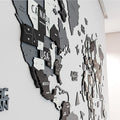 Colorfull Worlds 3D Wooden World Map Wall Art | Unique Wall Decor with Pins for Travel Enthusiasts | Home and Office Wall Décor | Grey | Medium