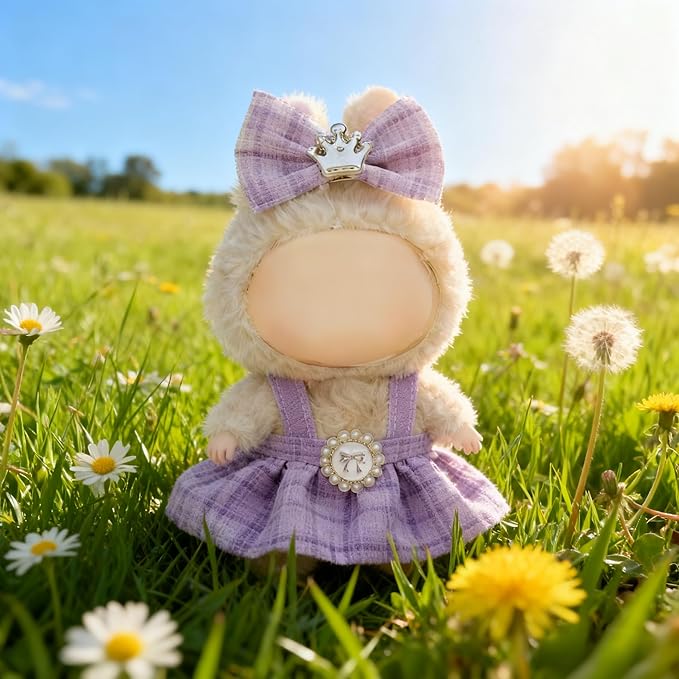 Clothes for LABUBU 17cm Doll (NO Doll), Outfit for LABUBU, Dress and Hairpin Set for LABUBU Dress Up, Fashion and Premium Dolls Accessories for LABUBU (Style E)