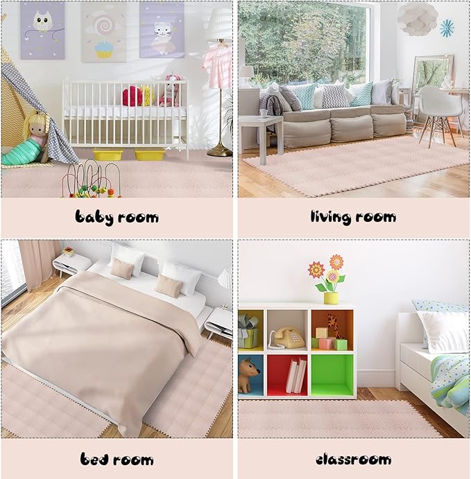 Shihanee Foam Floor Baby Tiles Foam Floor Mats Play Mats Bulk with Borders Interlocking for Kids Baby Playroom Nursery Gym (Beige,64ft)