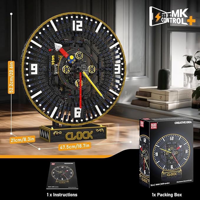 Mould King 10160 Mechanic Grand Clock Building Set, APP Control Real-time Mechanical Gear Rotation, DIY Electric Building Block Clock for Age 14+/Adults Collections Enthusiasts(3675+ PCS)