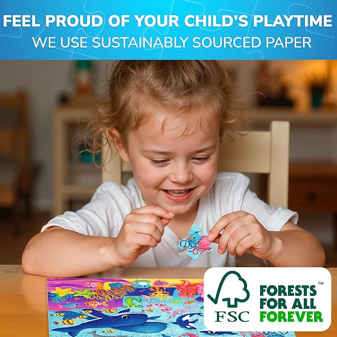 QUOKKA Puzzles for Kids Ages 4-6 – 60 Piece Jigsaw Puzzles for Toddlers Ages 3-5 with Ocean Animals – Quiet Time Toys for Preschoolers 2-4 – FSC Certified Educational Learning Game for Boys and Girls