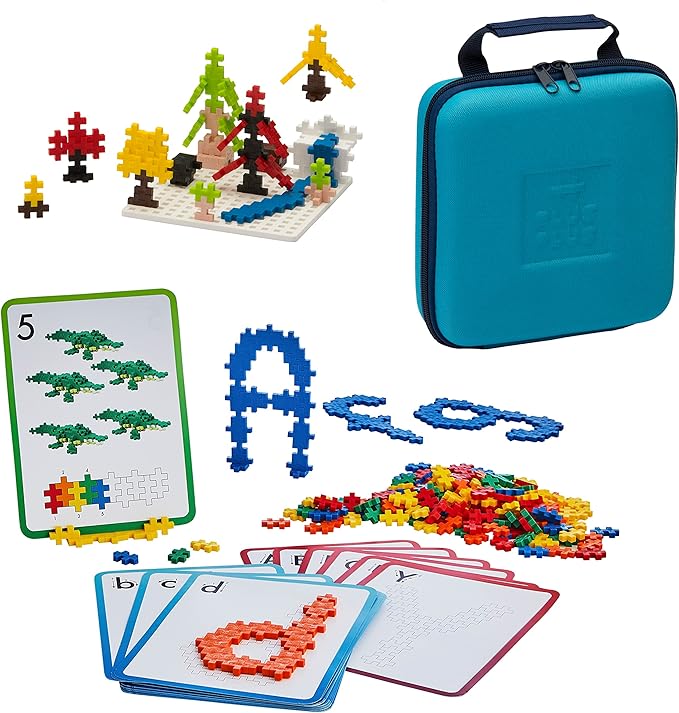 PLUS PLUS - Learn to Build ABC & 123 w/Travel Case, 500 Piece Bundle - Construction Building Stem/Steam Toy, Interlocking Mini Puzzle Blocks for Kids