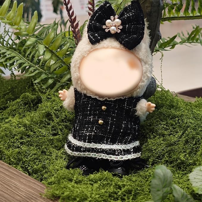 17cm Doll Clothes and Shoes Set, Cute Girls Outfits and Leather Shoes, 4 PCS Black Chic Dress Stylish Outfits Exquisite Accessories