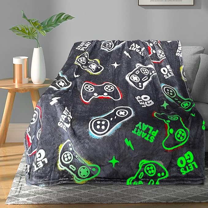 Gaming Blanket for Boys, Glow in The Dark Gamer Blankets for Teen Boys, Gaming Gifts for Men, Cool Gamer Gifts, Birthday 40"x 60"