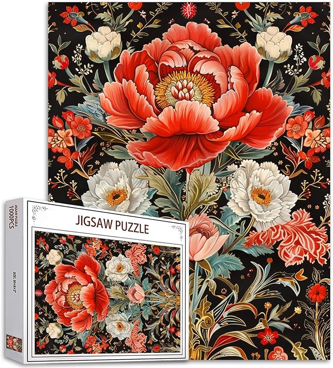 Sacred Peony Jigsaw Puzzles for Adults 1000 Pieces,Colorful Peonies Jigsaw Puzzle Colorful DIY Riches and Honor Puzzles for Home Decoration, Family Puzzle Perfect for Game Nights 27" x 20"