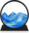 Moving Sand Art Picture - 3D Quicksand Painting Decor - Round Glass 3D Deep Sea Sandscape - Relaxing Home Decoration Desk Toys for Home Office Desk Mantle Bookshelf- (Blue, 12 in)
