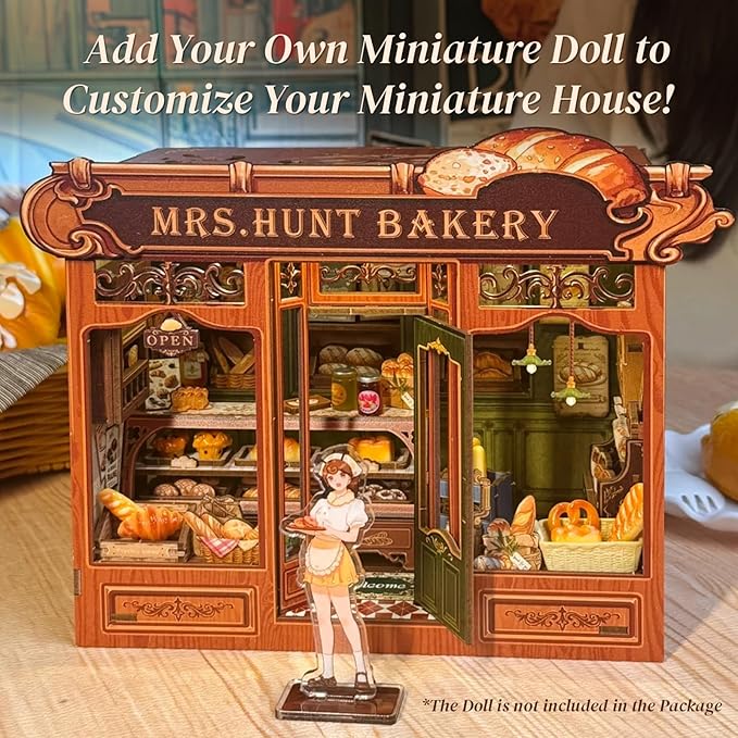 Fsolis Book Nook Kit - DIY Miniature Scene Kit for Adults 3D Wood Puzzles Tiny House Mini Craft Bookshelf Decor Gifts for Women Teenagers Book Lovers (MRS.Hunt Bakery)