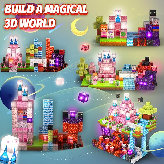 100 PCS Magnetic Blocks with Light Blocks, 1inch Light Up Rechargeable Magnetic Building Blocks for Boys Girls Ages 3+, Sensory Magnet Cubes Christmas Birthday Present Construction Toys.