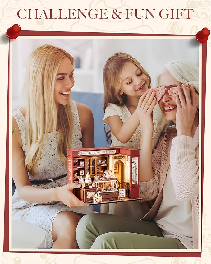 ROBOTIME DIY Miniature House Kit, Mini Wooden Dollhouse Kit for Adults, Building Kit with LED Light, Diorama Model,Halloween/Christmas/Birthday Gifts for Family/Friends (Honey Dessert Talk)