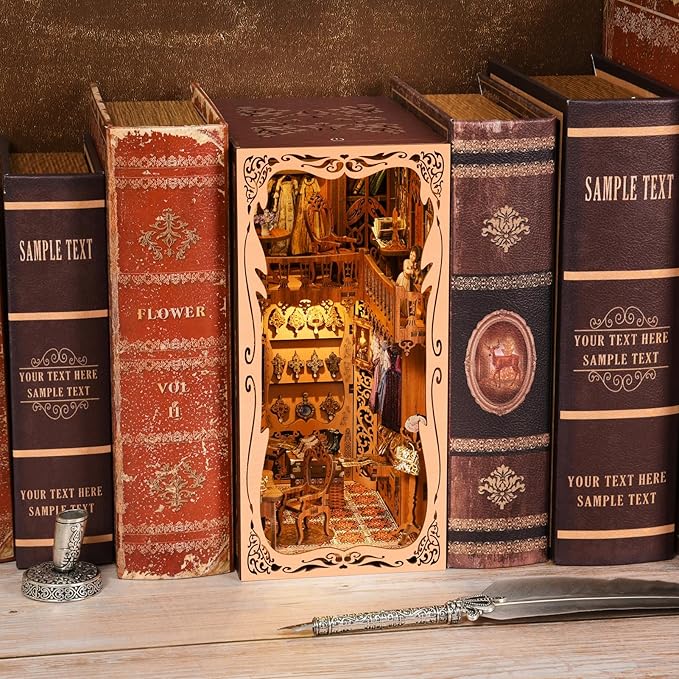 Book Nook Kit, DIY Miniature Dollhouse Booknook Kit, 3D Wooden Puzzle Bookend Bookshelf Insert Decor with LED Light for Teens and Adults (Duchess's Cloakroom)