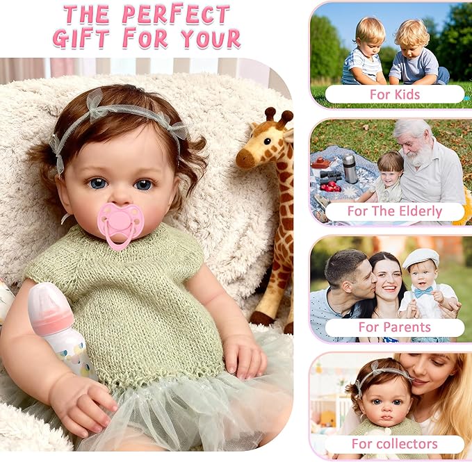 Reborn Baby Dolls Boy - 22'' Realistic Newborn Baby Doll with Blue Feeding Set & Birth Certificate - Lifelike Weighted Body for Role Play, Gift for Kids