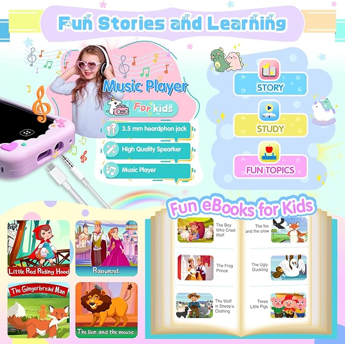 Kids Smart Phone for Girls, Kids Toys Cell Phone 2.8" Touchscreen Toddler Learning Play Toy Phone with Dual Camera, Game, Music Player, 8GB Card Birthday Gifts for Girls Boy Age 4-12 (Purple)