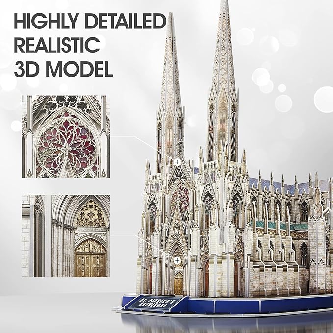 CubicFun 3D Puzzles for Adults St. Patrick's Cathedral Model Kits, New York Architecture Puzzles for Adults Building Toys for Kids Ages 10+, 117 Pieces with Booklet Easter Gifts Valentine's Day Gift