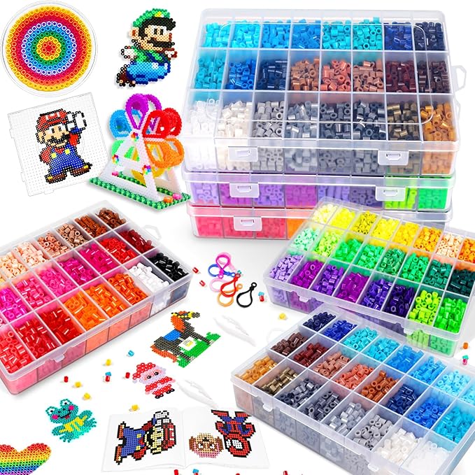 FUNZBO 15000+ 5mm Fuse Beads Kit - 72 Colors | 66 Patterns, Arts and Crafts for Kids, Art Decorations for Room, Toys Gifts for Girls, Boys and Teens Age 5+ Years Old