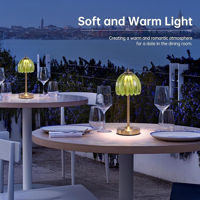 Cordless Small Table Lamp with 5000mAh Battery & Touch Control - 3 Adjustable Color Temperatures, Dimmable Rechargeable Table Lamps for Living Room, Bedroom, Desk, Nightstand (Green Tulip)