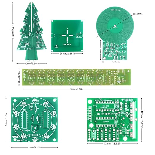Soldering Practice Kit 5in1 DIY RGB LED 3D Xmas Tree Electronic Organ Metal Detector Adjustable Flash LED 16 Sounds Music Box Plug-in Circuit Kit Learn Soldering Kit for Beginners (05SDS5-1)