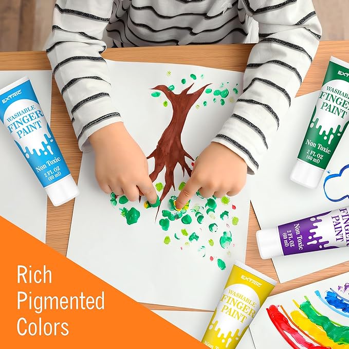 Washable Finger Paint for Toddlers 1-3 – 12 Colors Washable Paint for Kids, Non Toxic Toddler Paints, 2 fl oz Tubes, Tempera Paints for Kids, Crafts & Finger Painting – Ages 1-8