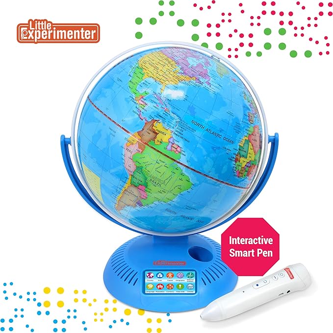 Little Experimenter 9” Interactive Globes for Kids, Globe with Wireless Smart Pen, Educational STEM Toys, Talking World Map Gift for Children, Christmas Gifts for Boys & Girls Ages 8-12 Years Old