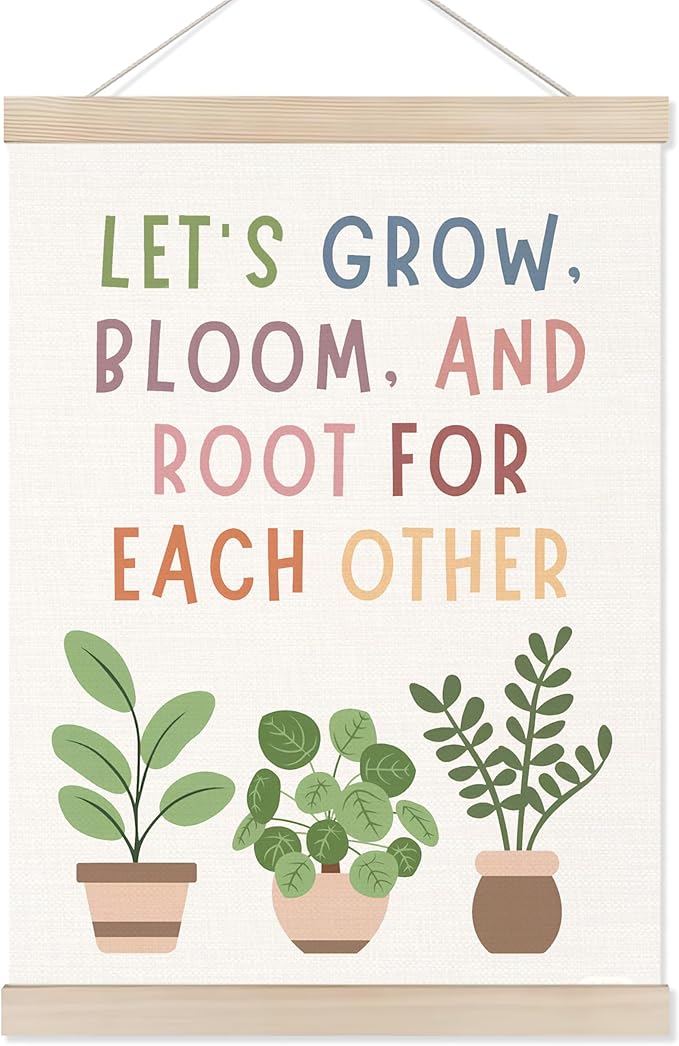 Koesus Boho Mental Health Wall Art Poster Hanger Frame 12x16 Inch, Let's Grow Bloom Root for Each Other Canvas Pictures Prints Framed Wall Decor for Classroom Therapy School Counselor Office