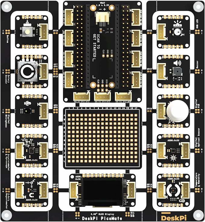 GeeekPi DeskPi PicoMate for Raspberry Pi Pico/Pico W, Learning Electronics and Programming Platform Based on Pi Pico/Pico W, with 12 Detachable Modules