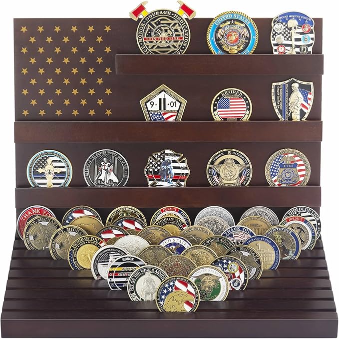 PiaoHao Challenge Coin Display Stand Military Coin Holder Wooden Rack Holds 80 Coins