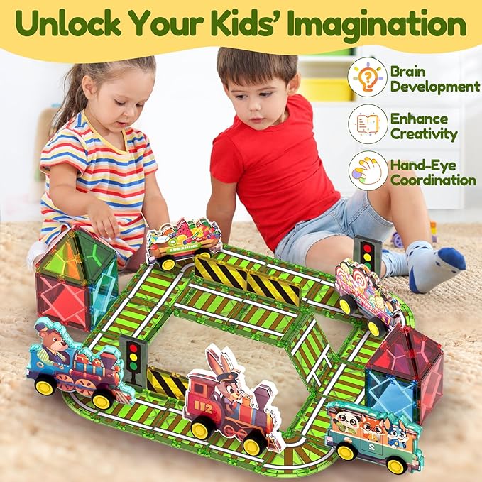 Oriate Magnetic Tiles, Stem Toys Magnetic Blocks for Kids, Educational Learning Magnet Tiles Toys, Construction Kids Games Christmas Birthday Gifts