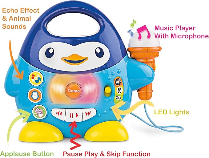 Toddler Karaoke Machine: Fun Musical Toys for Toddlers 1-3 & 3-5 | Ideal Kids Karaoke Machine for Boys | Engaging Toddler Toys 2-3 for Aspiring Little Singers (Penguin)