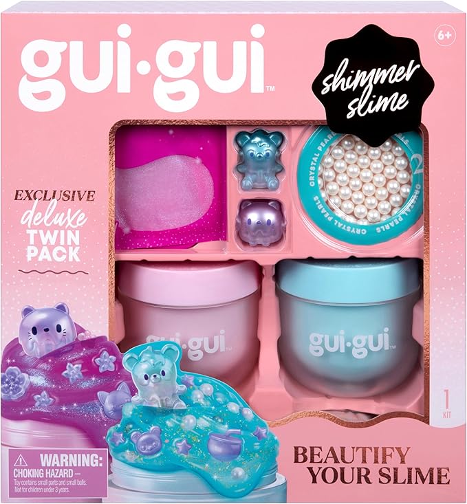 Gui Gui Scented Shimmer Deluxe Duo Pack with 2 Iridescent Slimes, 5 Step DIY Process to Customize Your Ultimate Slime Glow-Up, Resealable and Reusable Container, ASMR Experience