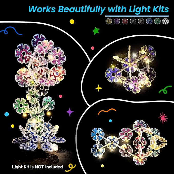 Building Chips of Snowflakes, Translucent Interlocking Discs Toy, Learning Construction Block Toys, 240PCS STEM Brain Development Playset for Girls and Boys Aged 4+