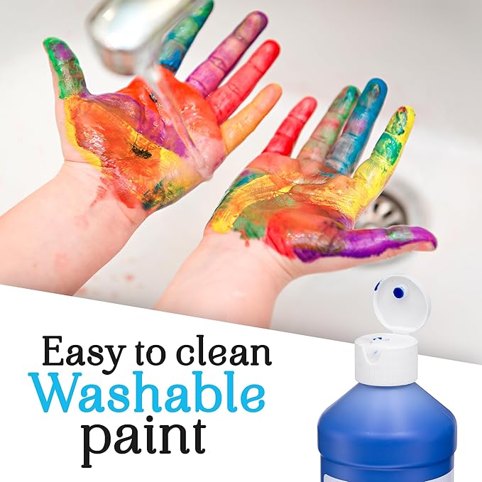 Positive Art Washable Paint for Kids – (8 Colors, 16 oz Each) Made in USA, Non-Toxic Tempera Paint Set – Bulk Classroom Paints for Students, Finger Painting, School Use – 8 Pack