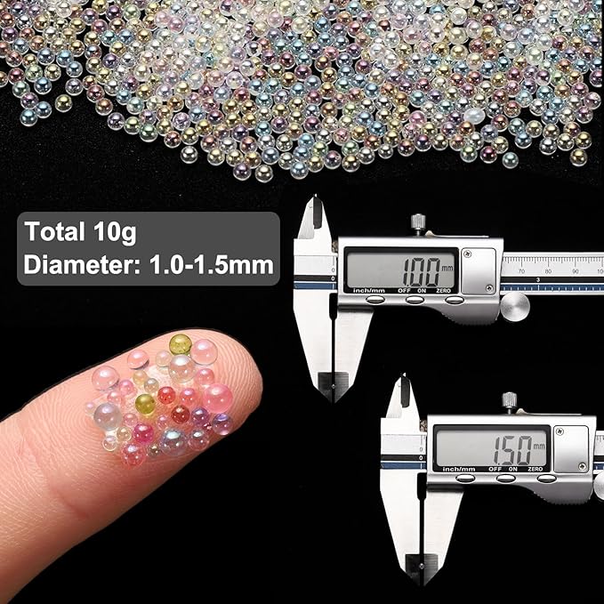 Iridescent Glass Tiny Bubble Beads, 1.0-1.5mm 10g No Hole Micro Mini Round White Transparent Water Droplets Beads - Applications: for Resin Filler, Nail Art, Dollhouse Bath Tub
