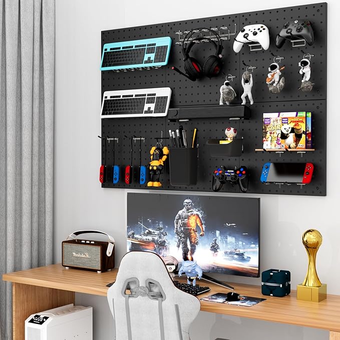 Peg Board Kit, Includes Pegboard and Accessories,with Hooks and Bins,Peg Board Wall Organizer for Office,Ornaments Display,Crafts Organization (66, Black)