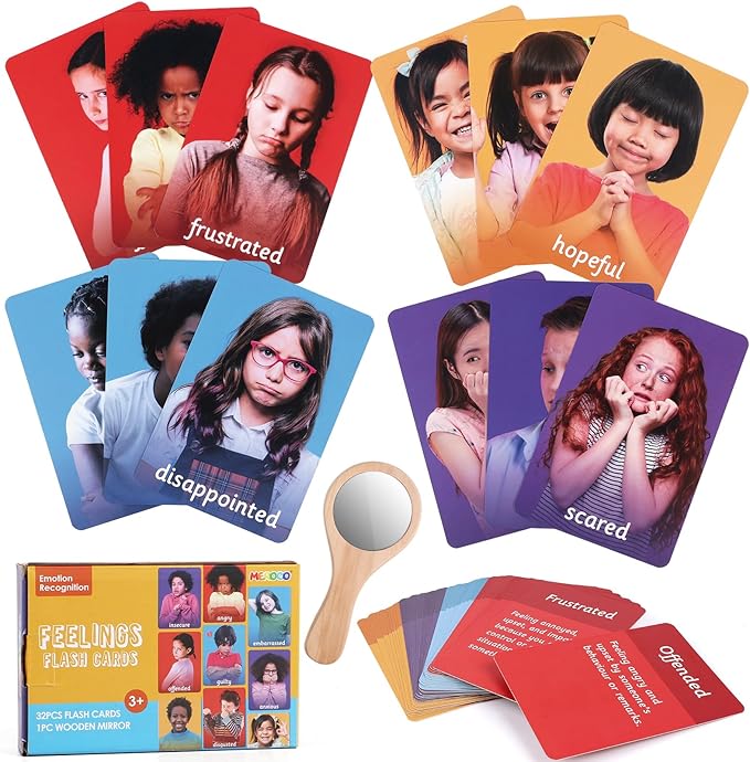 MEROCO Feelings Emotions Cards for Kids Therapy, Realistic Picture Cards for Speech Therapy Mirror, Aba Therapy Materials Autism Social Emotional Learning Materials