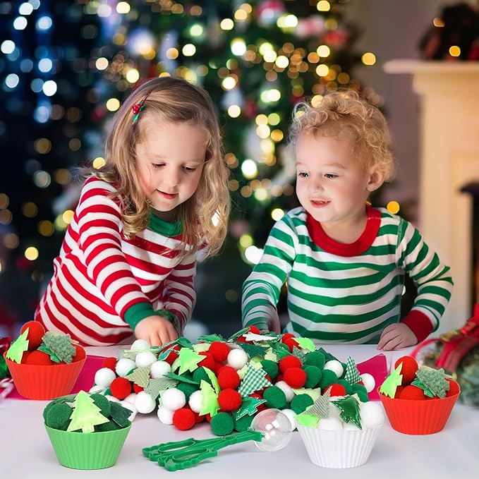 160 Pcs Christmas Tree Sensory Bin Items Christmas Counting Sorting Sensory Bin Filler Fine Motor Red Green Counts for Xmas Counting Decor