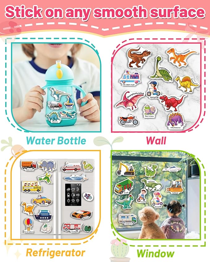 2 Pack Vehicle Dinosaur Reusable Sticker Book for Toddlers 2-4 Years, Toddler Sticker Book for Kids, Toddler Activities Crafts Preschool Learning Travel Birthday Gifts for Boys Girls